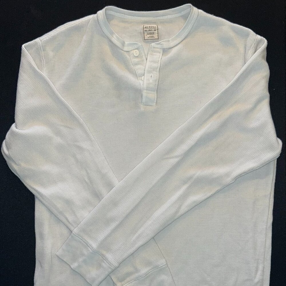 Merona White Henley Thermal Shirt Size Large